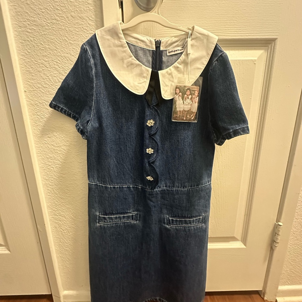 Denim Dress with White Collar